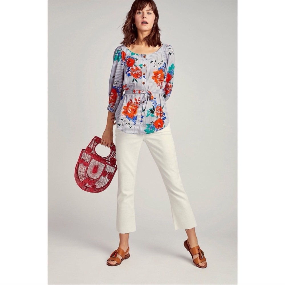 Anthropologie Maeve Lilorne Floral Buttondown Top Size 4